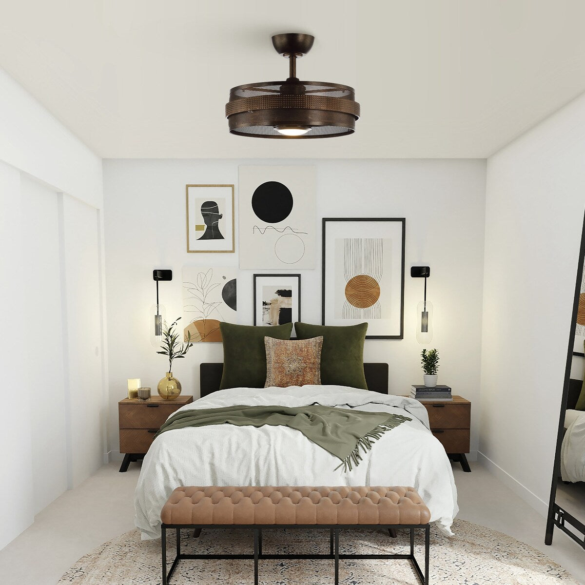 21" Industrial Encolosed Metal Caged Ceiling Fan with LED Light and Remote - Oil robbed bronze