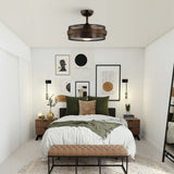 21" Industrial Encolosed Metal Caged Ceiling Fan with LED Light and Remote - Oil robbed bronze