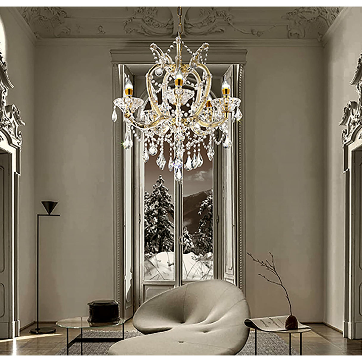 22 In. Bella Petite Gold Crystal 5 Light Chandelier - n
