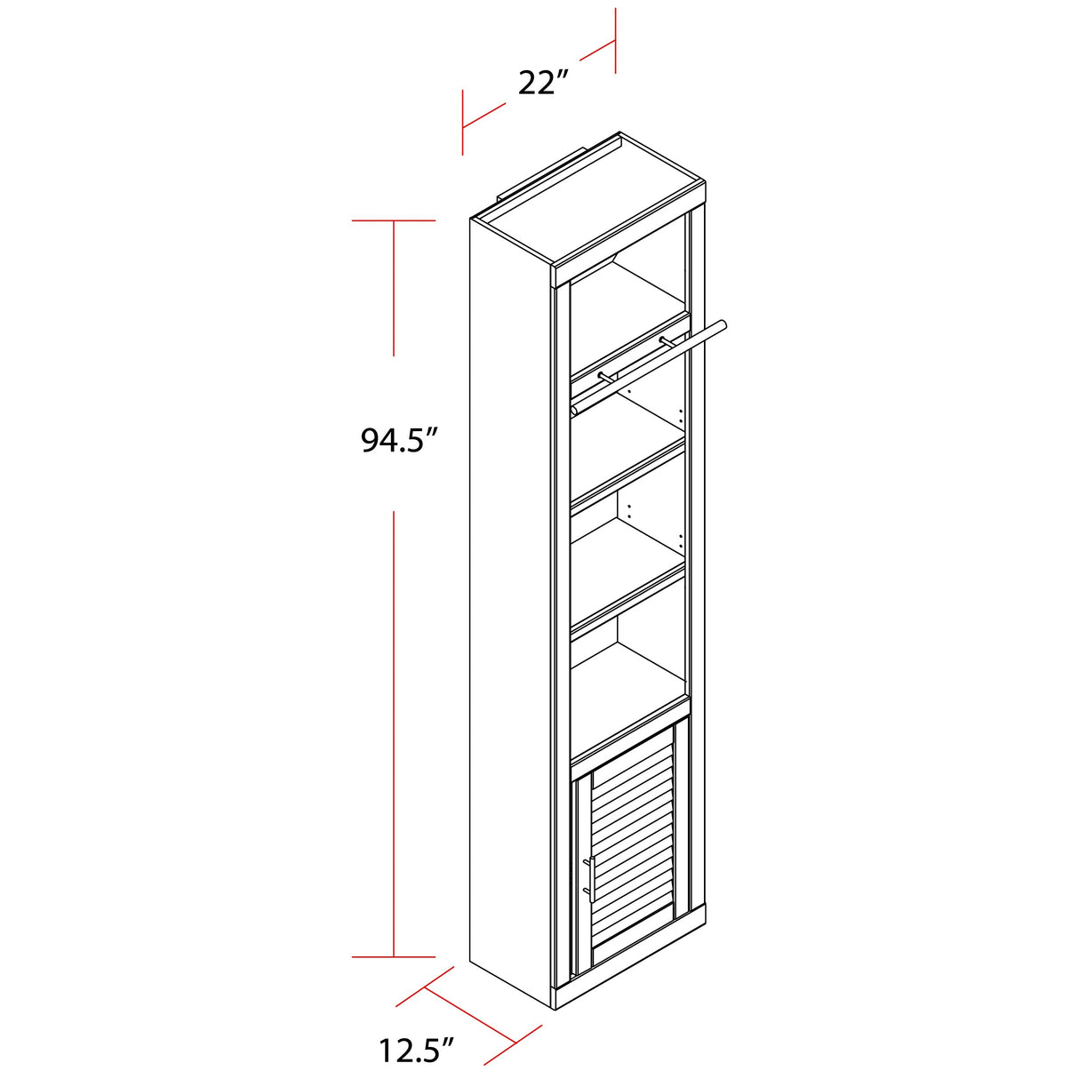 Fairview Home 22 In. Open Top Bookcase - 22W x 12.5D x 94.5H