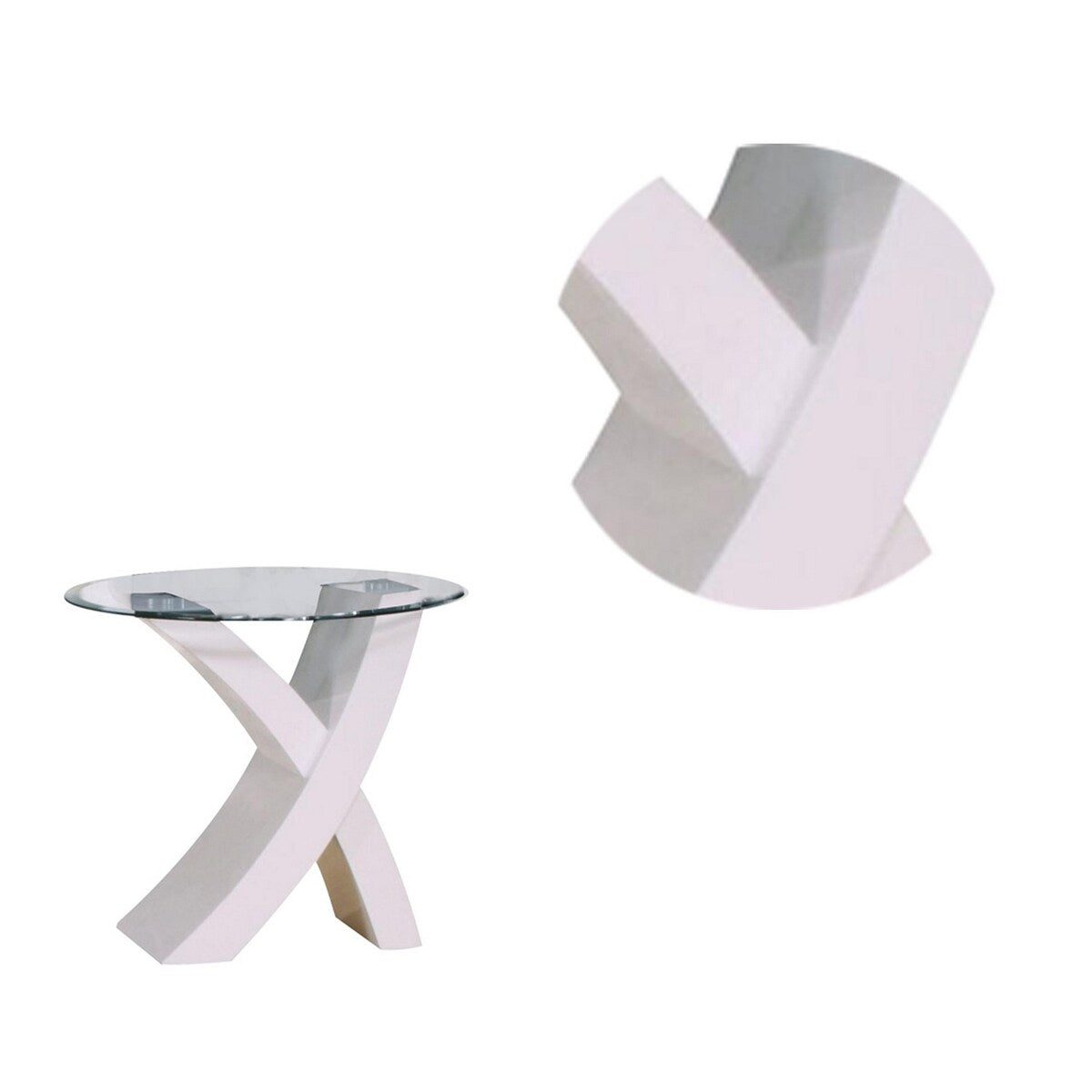 22 Inches Round Tempered Glass Top End Table with X Legs, White