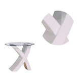 22 Inches Round Tempered Glass Top End Table with X Legs, White