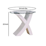 22 Inches Round Tempered Glass Top End Table with X Legs, White