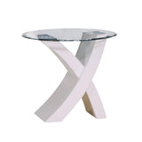 22 Inches Round Tempered Glass Top End Table with X Legs, White