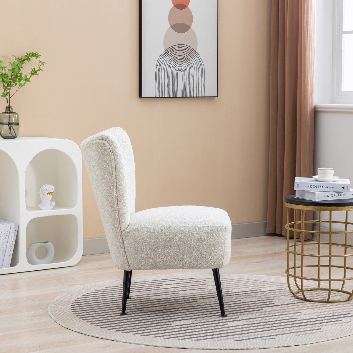22.50''W Boucle Upholstered Armless Accent Chair Modern Slipper Chair, Cozy Curved Wingback Armchair, Corner Side Chair