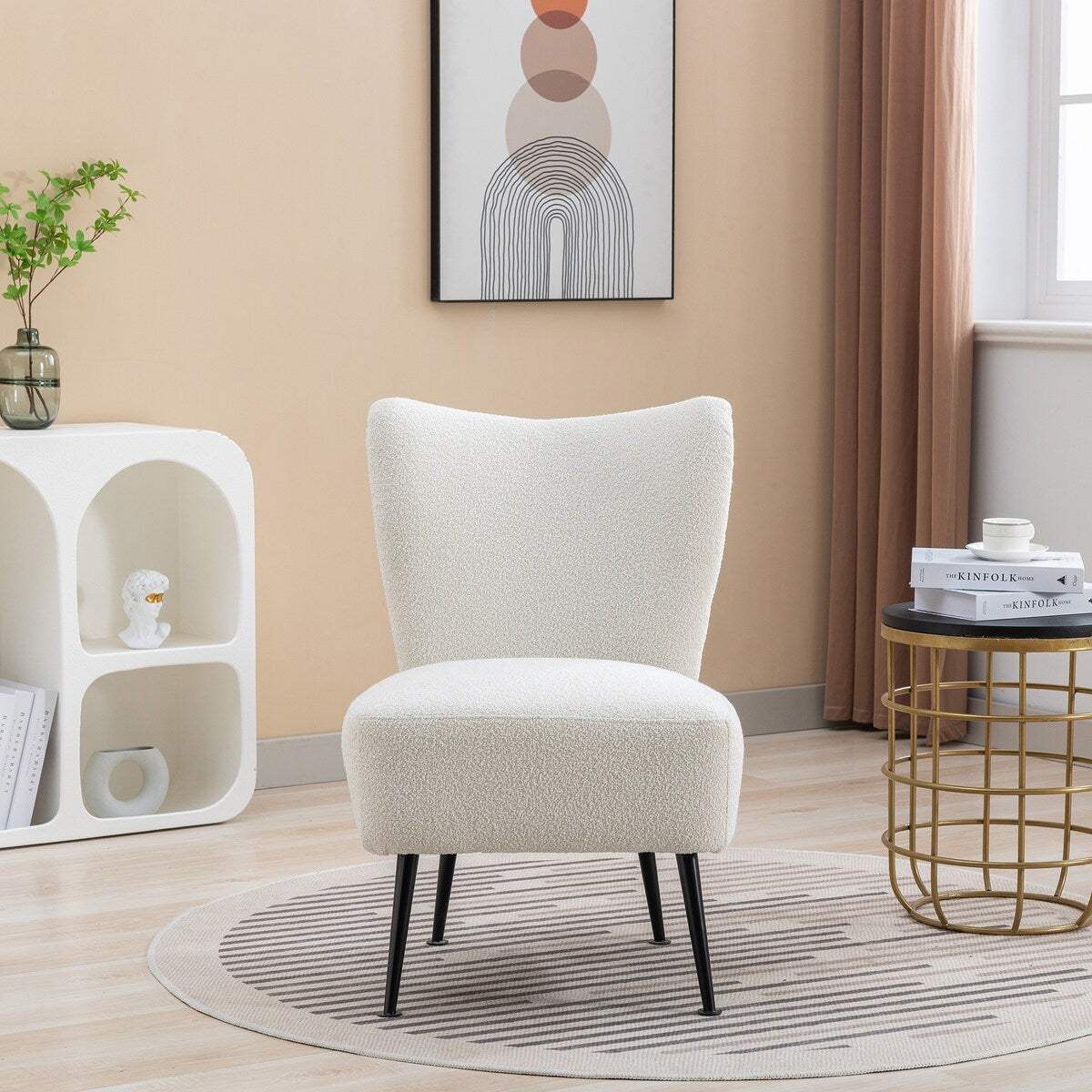 22.50''W Boucle Upholstered Armless Accent Chair Modern Slipper Chair, Cozy Curved Wingback Armchair, Corner Side Chair