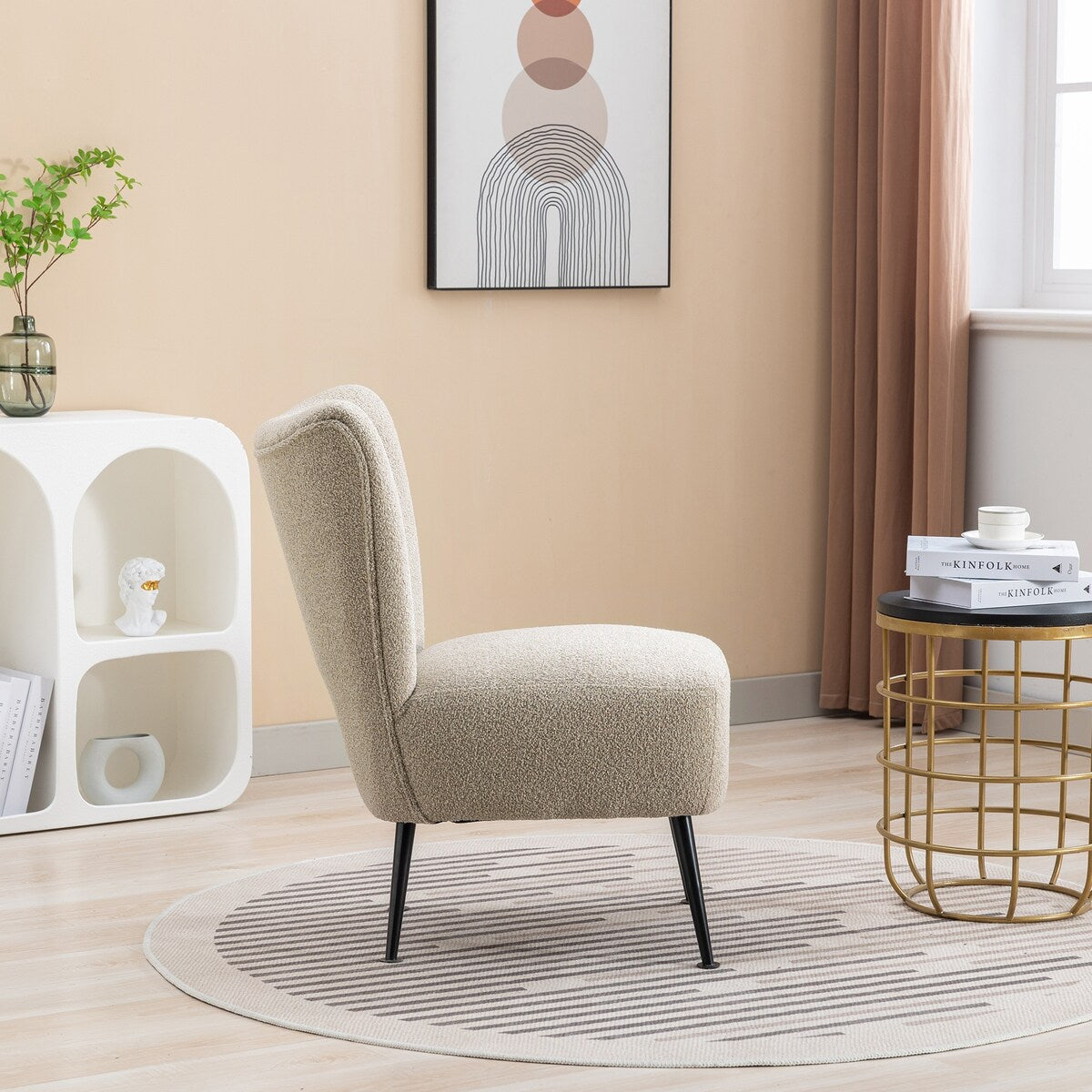22.50''W Boucle Upholstered Armless Accent Chair Modern Slipper Chair, Cozy Curved Wingback Armchair, Corner Side Chair