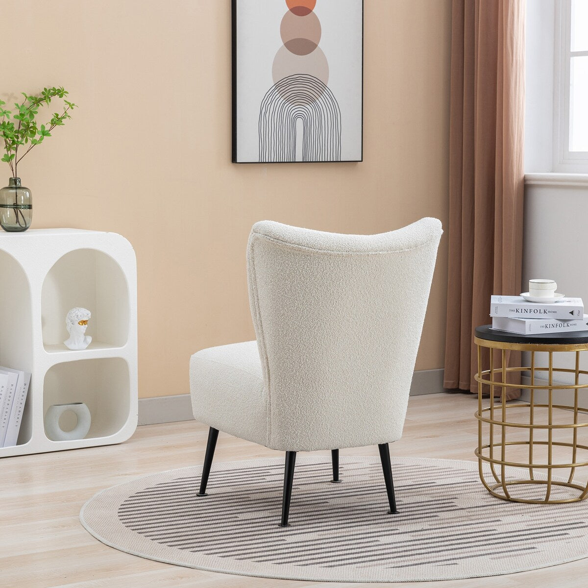 22.50''W Boucle Upholstered Armless Accent Chair Modern Slipper Chair, Cozy Curved Wingback Armchair, Corner Side Chair