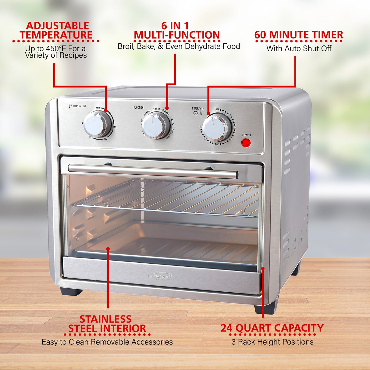 22.7 Liter Quart Stainless Steel Convection Air Fryer Toaster Oven