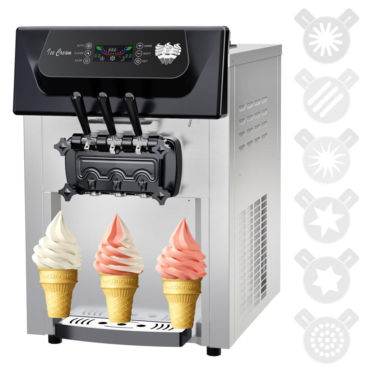 2200W Commercial Ice Cream Machine, 2+1 Flavors Soft Serve Ice Cream Maker
