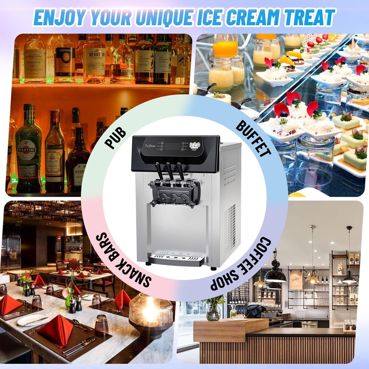 2200W Commercial Ice Cream Machine, 2+1 Flavors Soft Serve Ice Cream Maker