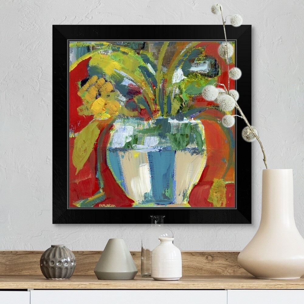 "Abstract Floral Red Aqua II" Black Framed Print
