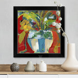 "Abstract Floral Red Aqua II" Black Framed Print