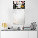 "B- Bouquet" Rectangular Beveled Mirror on Free Floating Printed Tempered Art Glass - Clear - 24 x 48