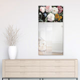 "B- Bouquet" Rectangular Beveled Mirror on Free Floating Printed Tempered Art Glass - Clear - 24 x 48