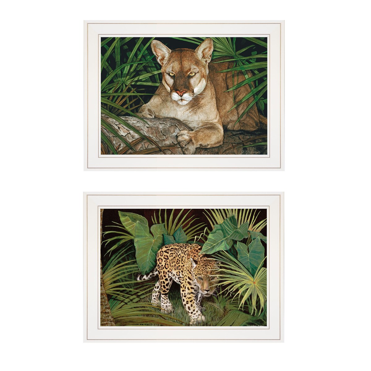 "Big Cats" 2-Piece Vignette by Jacquee Krause, White Frame