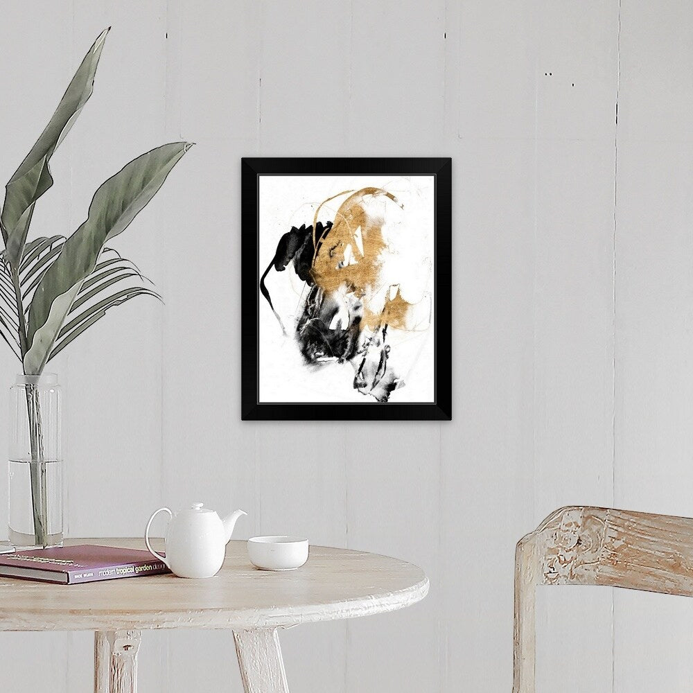 "Black and Gold Splash II" Black Framed Print
