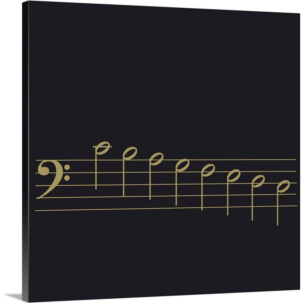 "Black and white illustration of bass clef with scale of 8 notes on stave" Canvas Wall Art