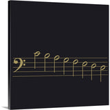 "Black and white illustration of bass clef with scale of 8 notes on stave" Canvas Wall Art