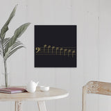 "Black and white illustration of bass clef with scale of 8 notes on stave" Canvas Wall Art