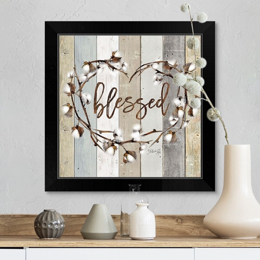 "Blessed Cotton Wreath" Black Framed Print