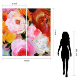"Blossoms in Rouge & Blush" Oversized 72"x 36" Frameless Free-Floating Reverse Printed Tempered Art Glass Panels Set
