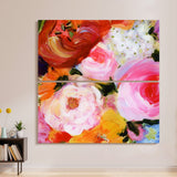 "Blossoms in Rouge & Blush" Oversized 72"x 36" Frameless Free-Floating Reverse Printed Tempered Art Glass Panels Set
