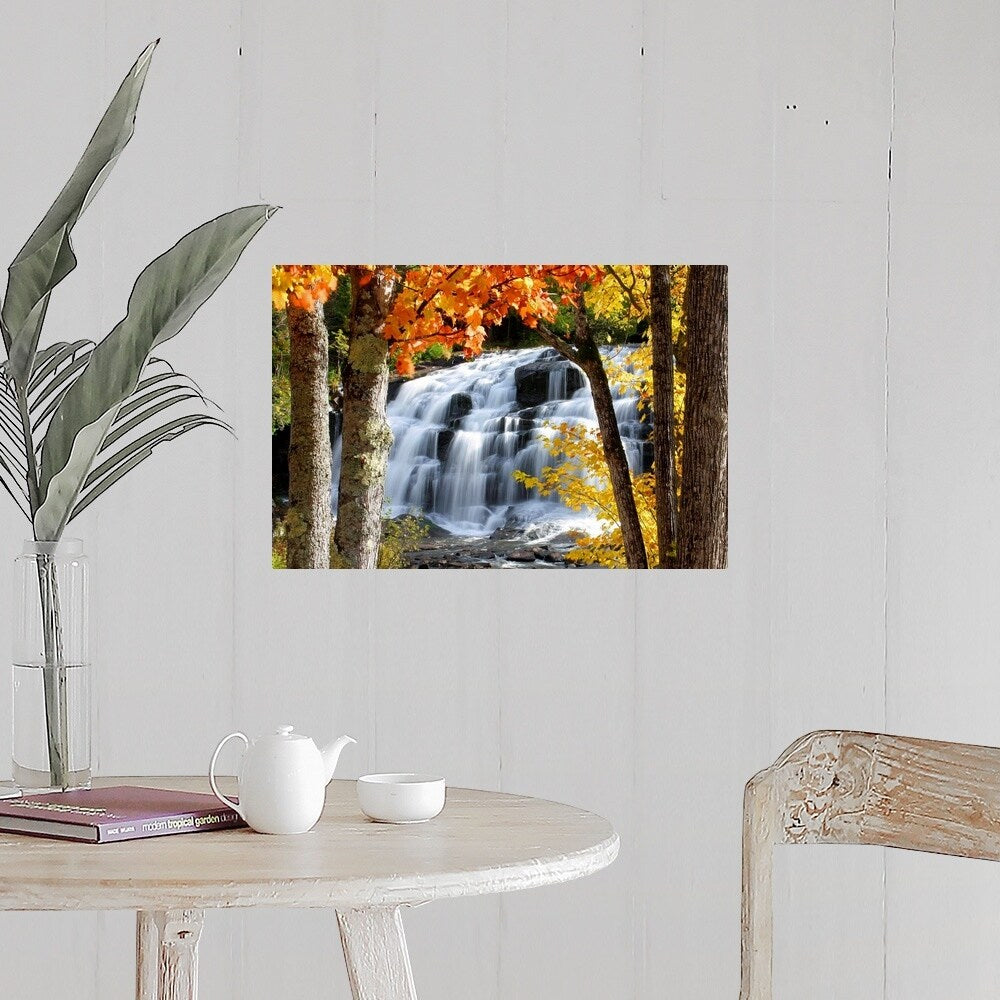 "Bond Falls dressed in Autumn colors Paulding Michigan." Poster Print - Multi