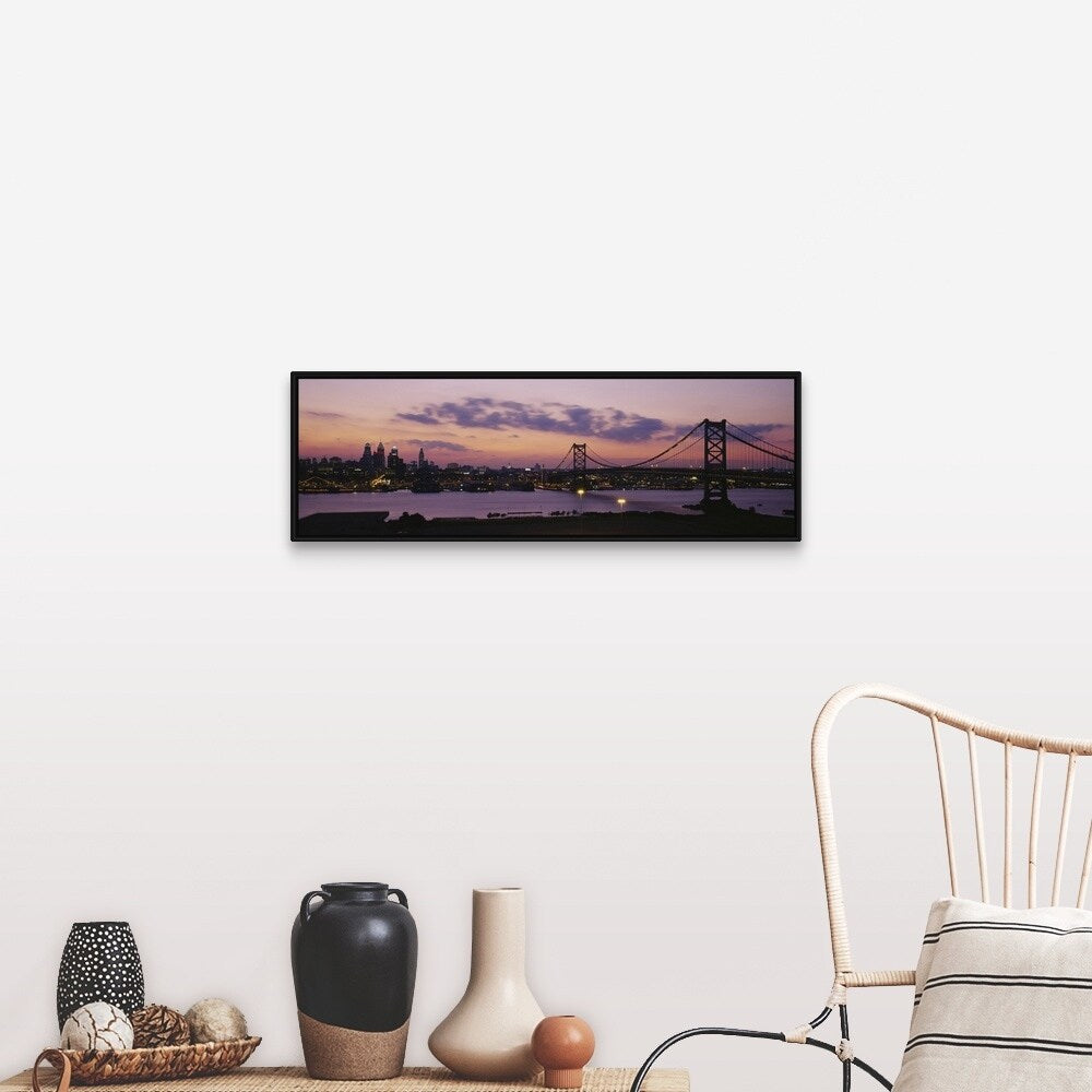 "Bridge across a river, Ben Franklin Bridge, Philadelphia, Pennsylvania" Black Float Frame Canvas Art