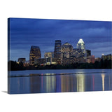 "Buildings at the waterfront lit up at dusk, Town Lake, Austin, Texas" Canvas Wall Art
