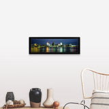 "Buildings at the waterfront lit up at night, Ohio River, Cincinnati, Ohio" Black Framed Print