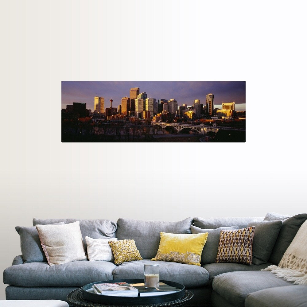 "Buildings at the waterfront, Bow River, Calgary, Alberta, Canada" Poster Print