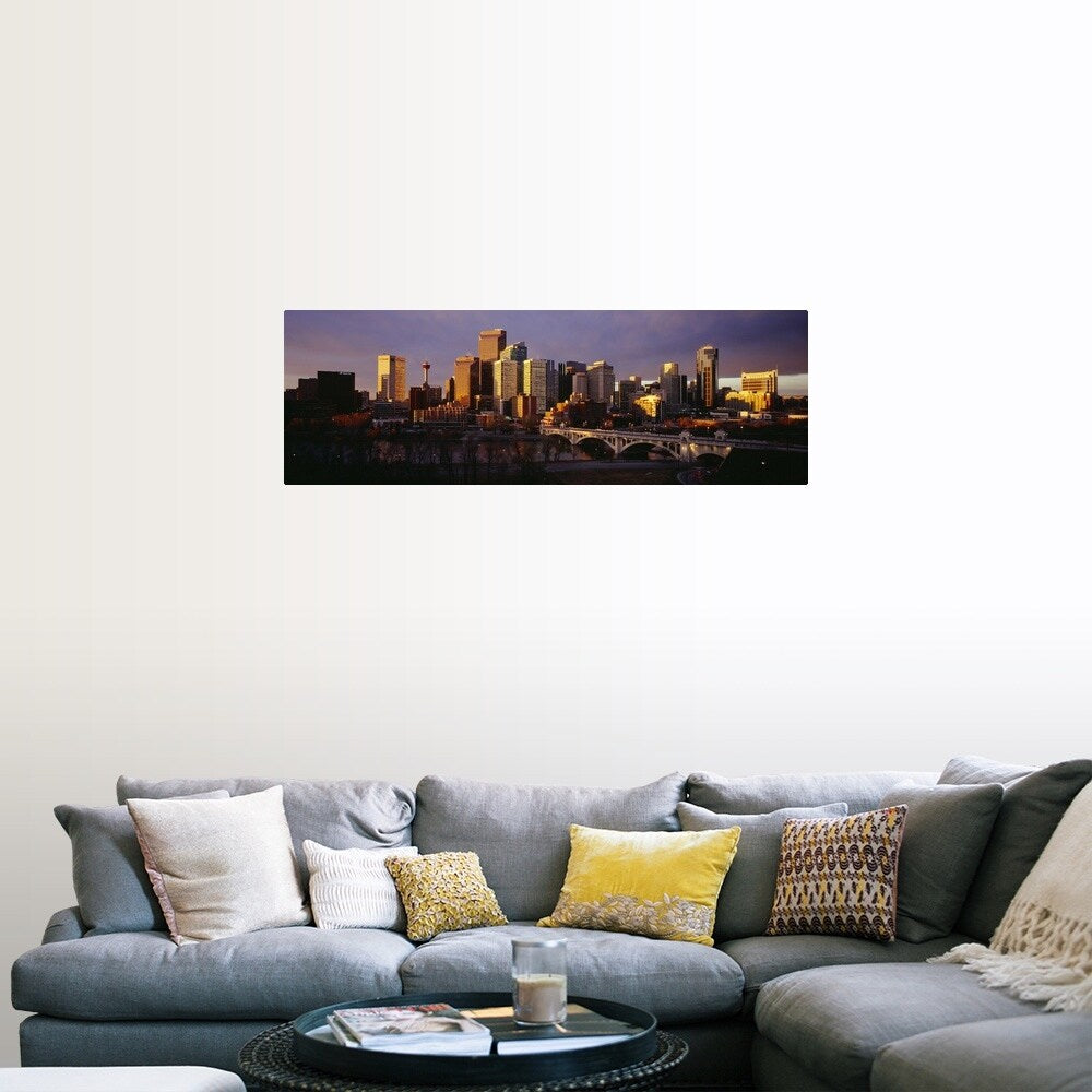 "Buildings at the waterfront, Bow River, Calgary, Alberta, Canada" Poster Print