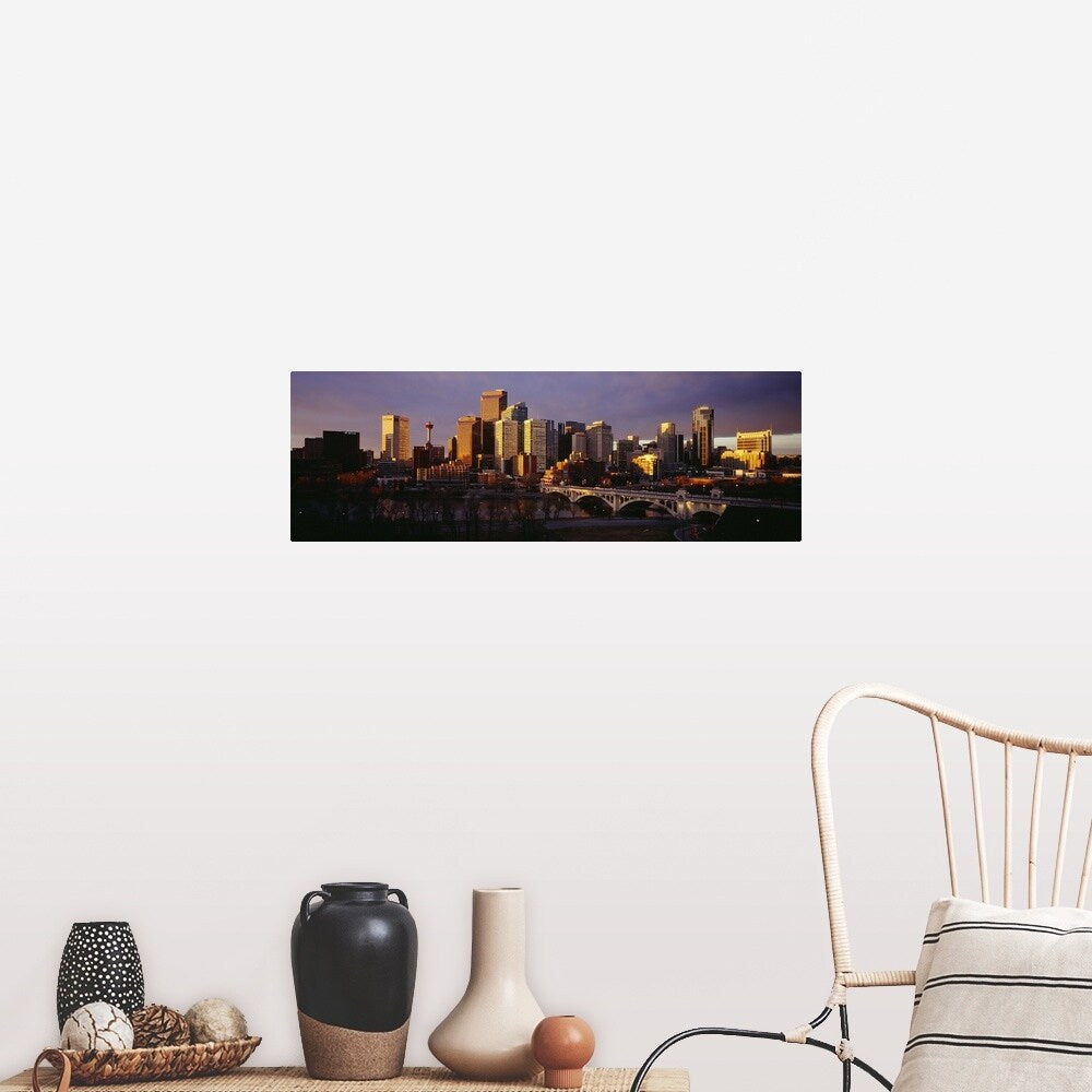 "Buildings at the waterfront, Bow River, Calgary, Alberta, Canada" Poster Print