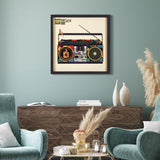 "CIA Boombox" Alex Zeng's signed Hand-made Dimensional Wall Art Collage, under glass and a black shadow box frame