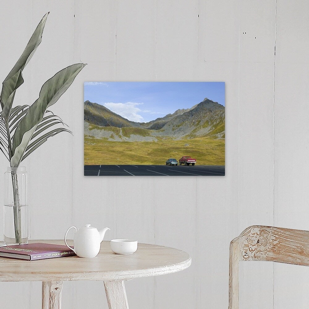"Cars parked in a parking lot, Independence Mine State Historical Park, Hatcher Pass, Alaska" Canvas Wall Art
