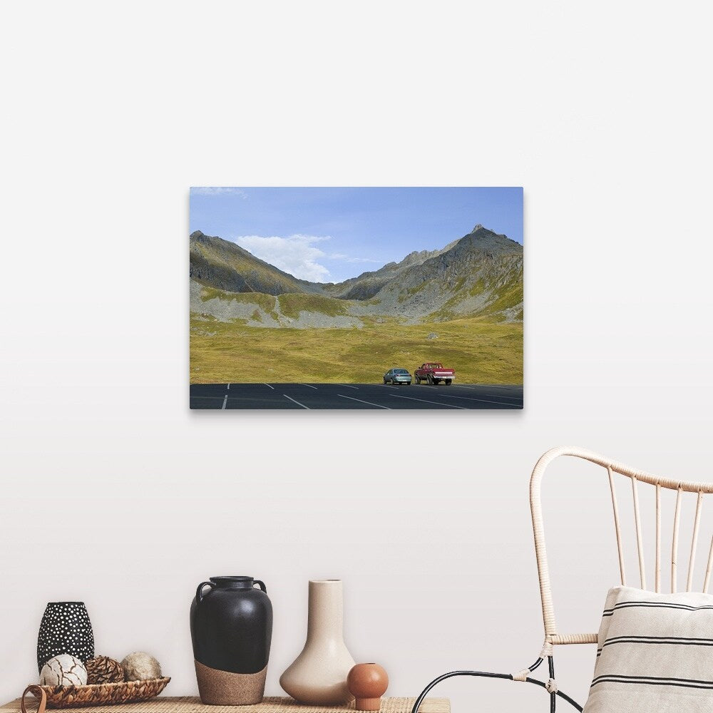 "Cars parked in a parking lot, Independence Mine State Historical Park, Hatcher Pass, Alaska" Canvas Wall Art