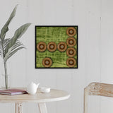 "Circles On Green Two" Black Float Frame Canvas Art