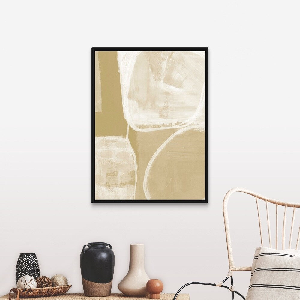 "Contemporary Camel And Ash Abstract II" Black Float Frame Canvas Art