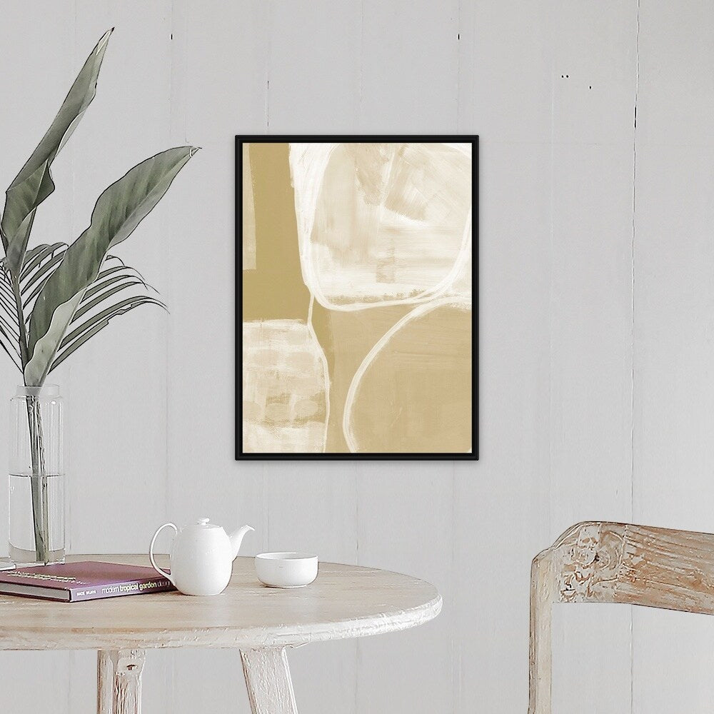 "Contemporary Camel And Ash Abstract II" Black Float Frame Canvas Art
