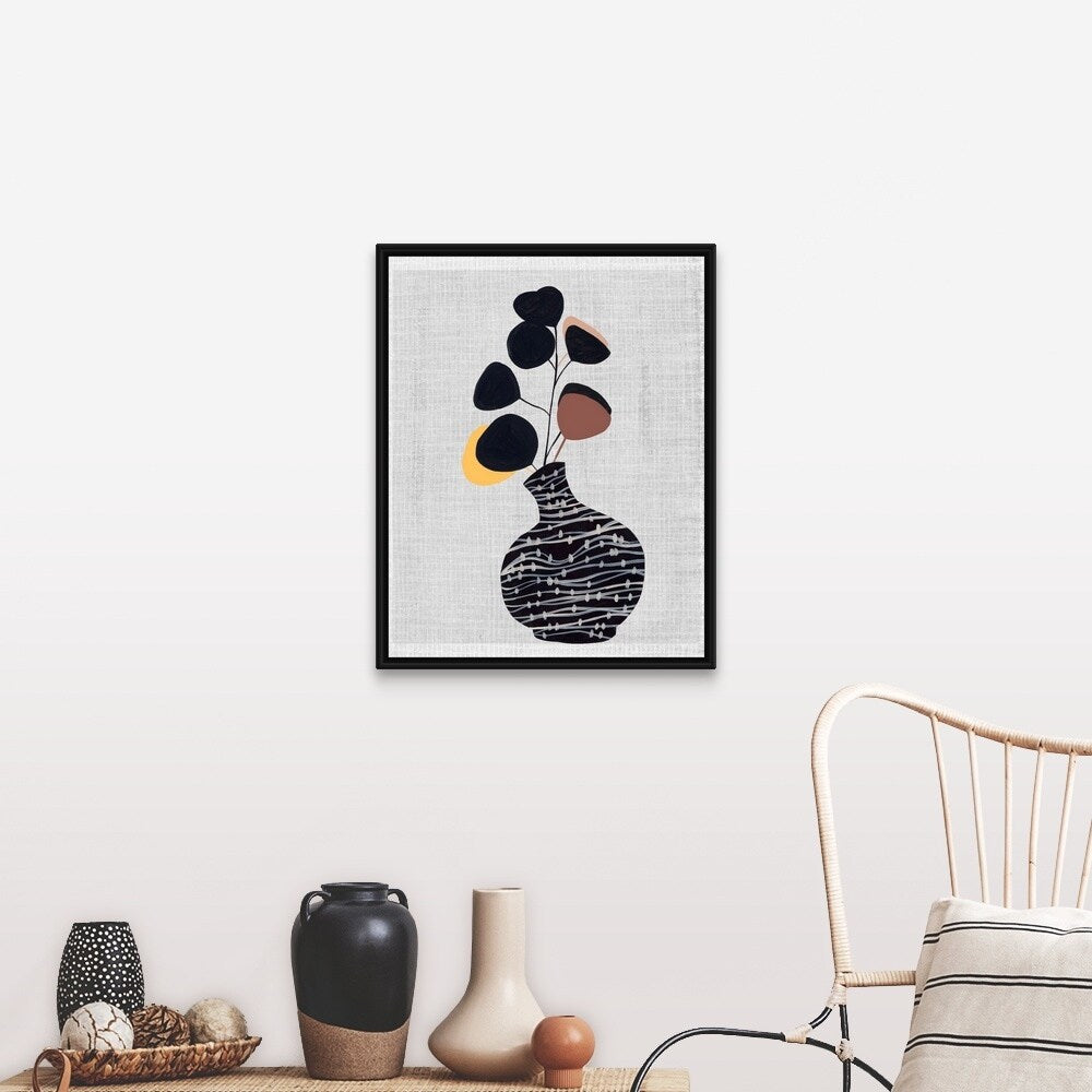 "Decorated Vase with Plant I" Black Float Frame Canvas Art