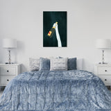 "Deep and Dark", Elegant Champagne Bottle Traditional White Canvas Wall Art Print for Dining Room