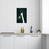 "Deep and Dark", Elegant Champagne Bottle Traditional White Canvas Wall Art Print for Dining Room