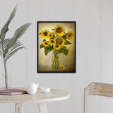 "Digital composite of a vase of sunflowers" Black Float Frame Canvas Art