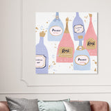 "Drinks for Both", French Sparky Bubbles Modern Pink Canvas Wall Art Print for Dining Room