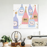"Drinks for Both", French Sparky Bubbles Modern Pink Canvas Wall Art Print for Dining Room