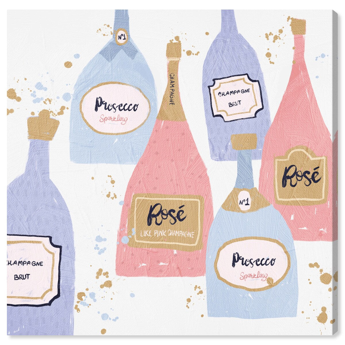 "Drinks for Both", French Sparky Bubbles Modern Pink Canvas Wall Art Print for Dining Room