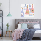 "Drinks for Both", French Sparky Bubbles Modern Pink Canvas Wall Art Print for Dining Room