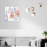 "Drinks for Both", French Sparky Bubbles Modern Pink Canvas Wall Art Print for Dining Room