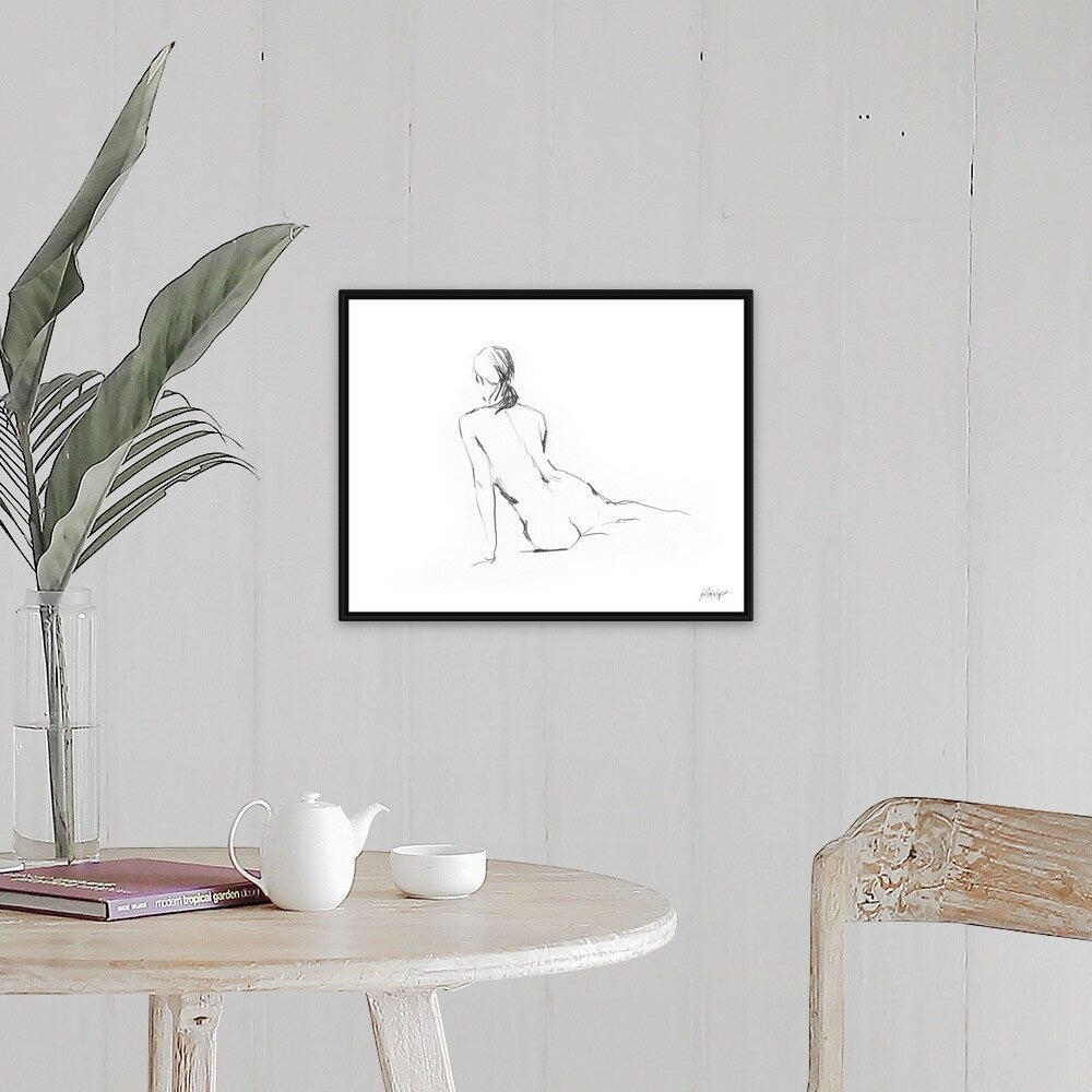 "Figure Contour I" Black Float Frame Canvas Art